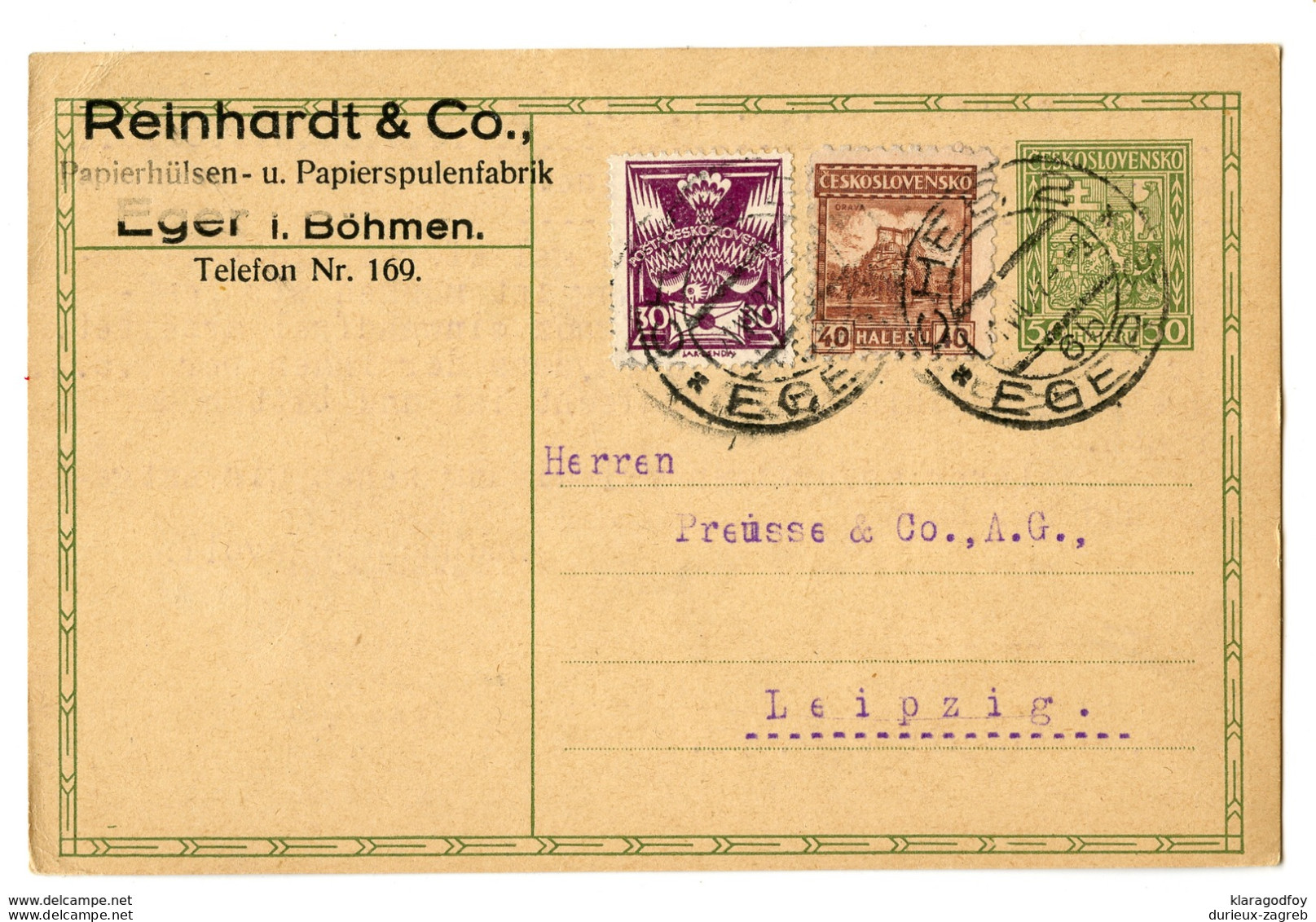Czechoslovakia Postal Stationery Postcard Posted 1927 Eger To Leipzig B200220 - Cartes Postales