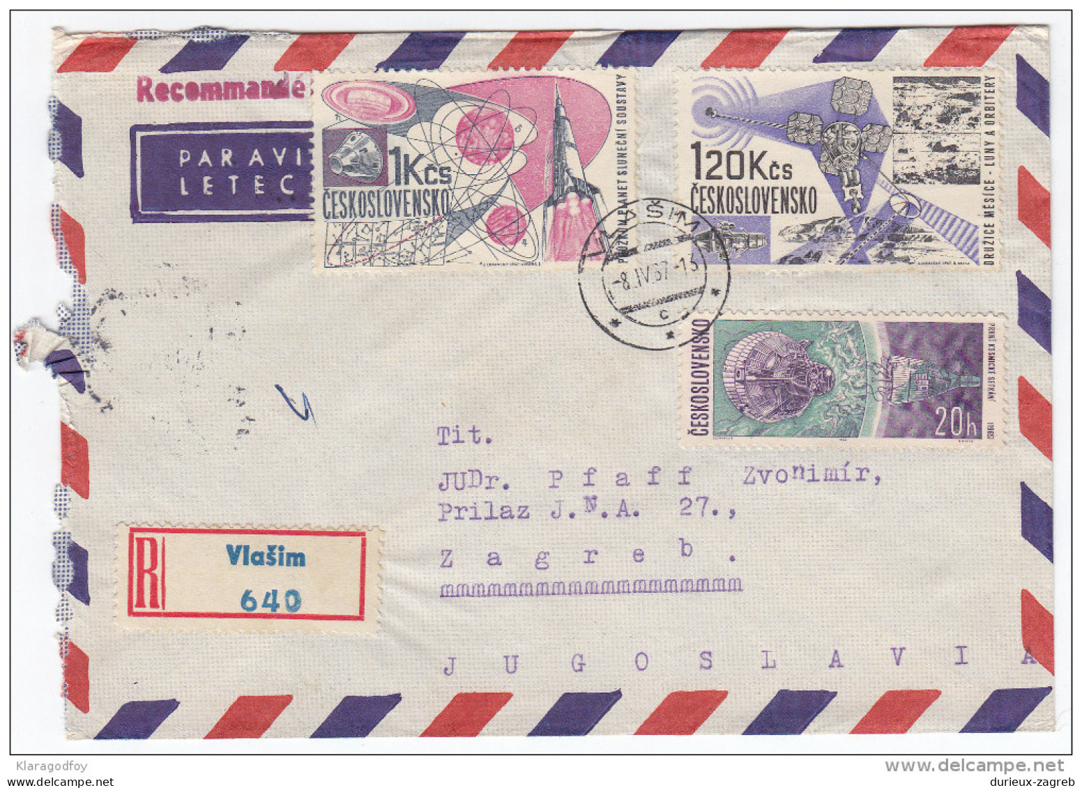 Space Stamps On Registered Air Mail Letter Cover Travelled 1967 Czechoslovakia To Yugoslavia Bb160301 - Other & Unclassified