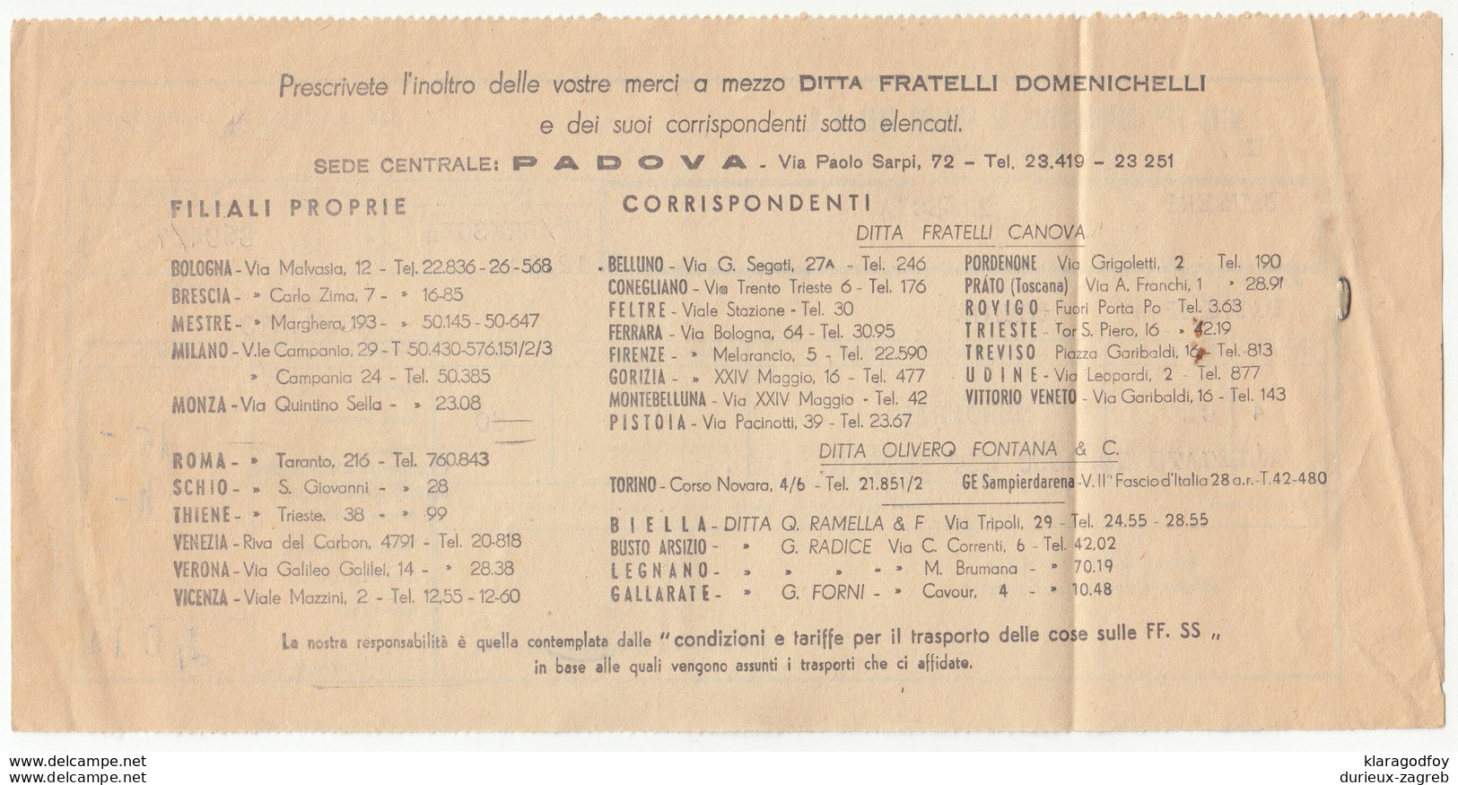 F.lli Domencichelli Di Vigliani Jura & C. Parcel Card? 1941 Milano To Brescia B170510 - Postpaketten