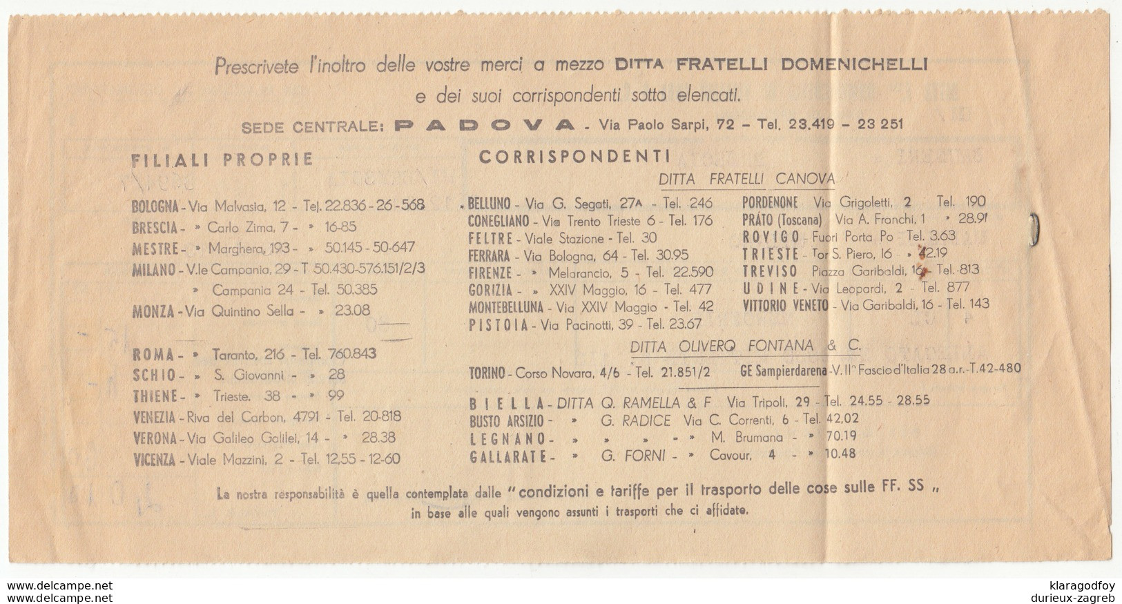 F.lli Domencichelli Di Vigliani Jura & C. Parcel Card? 1941 Milano To Brescia B170510 - Postal Parcels