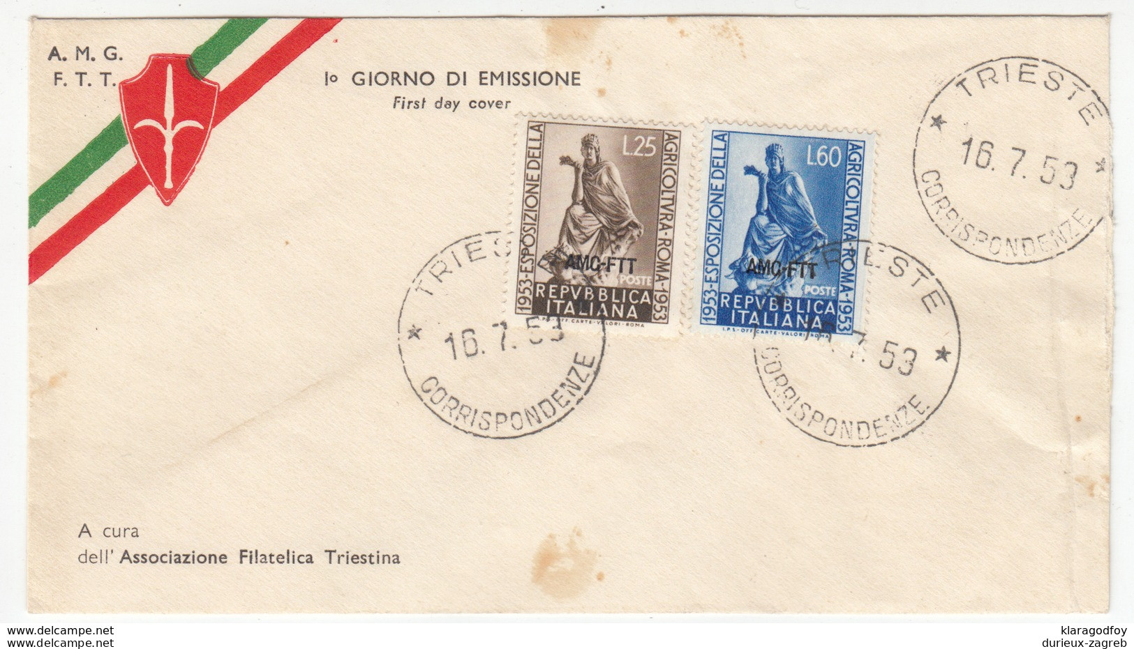 Trieste Zone A FDC 1953 Not Travelled B170605 - Marcophilia