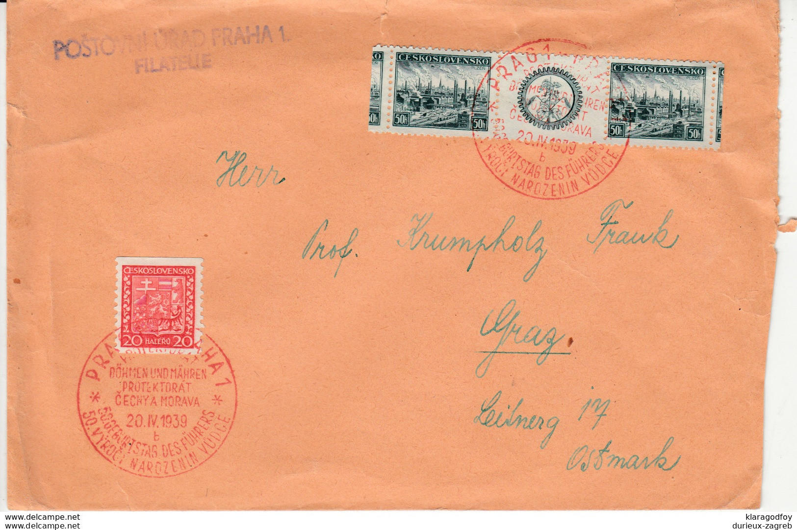 Special Pmk Fuhrer's 50 Anniv. Protektorat B.uM On CZ Stamps Letter To Graz 1939 B16XIIB10 - Briefe U. Dokumente