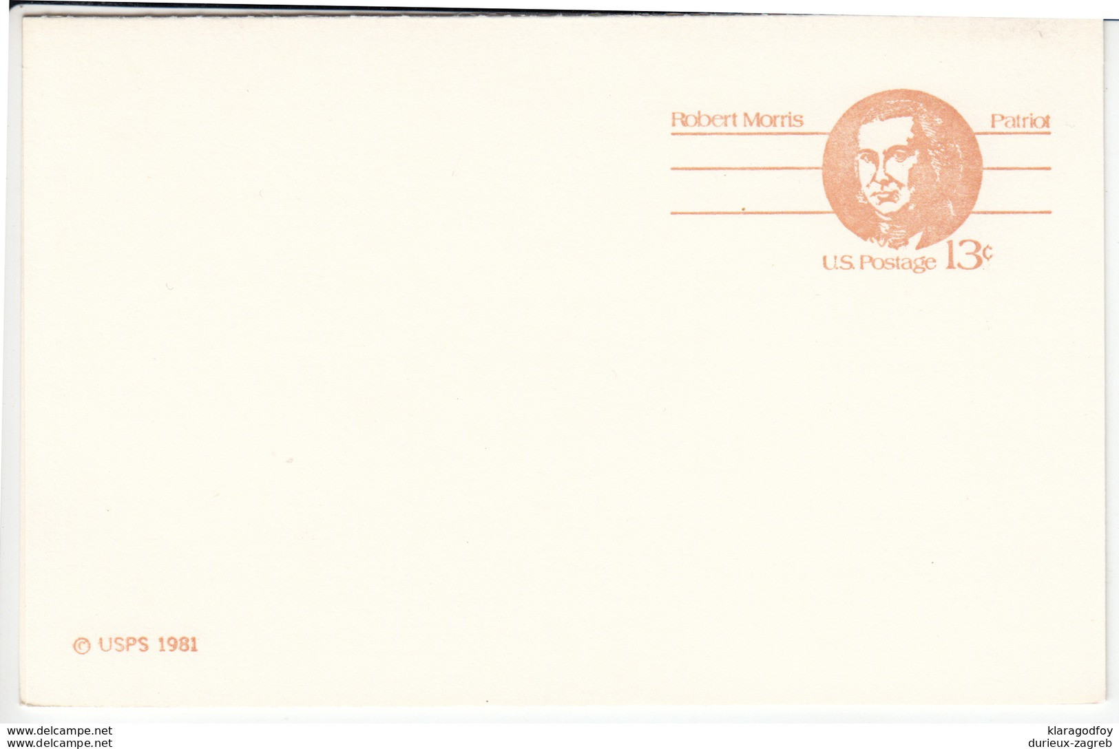 US Postal Stationery Postcard UX93 Robert Morris Bb161110 - 1981-00