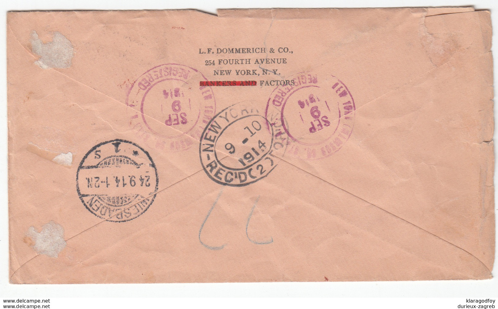 US Postal Stationery Stamped Envelope Travelled 1914 NY To Wiesbaden, Germany Registered Bb161110 - 1901-20