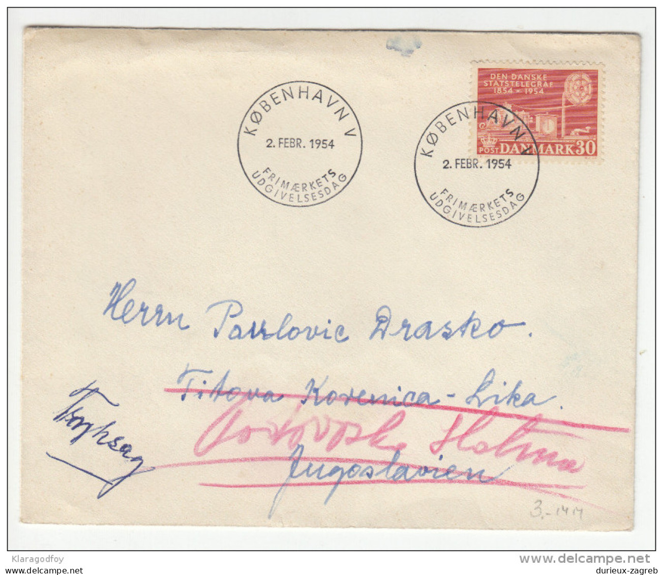 Denmark FD Pmk On Letter Cover Travelled 1954 To Titova Korenica Yugoslavia Resend To Podravska Slatina Jul Markeb160720 - Covers & Documents