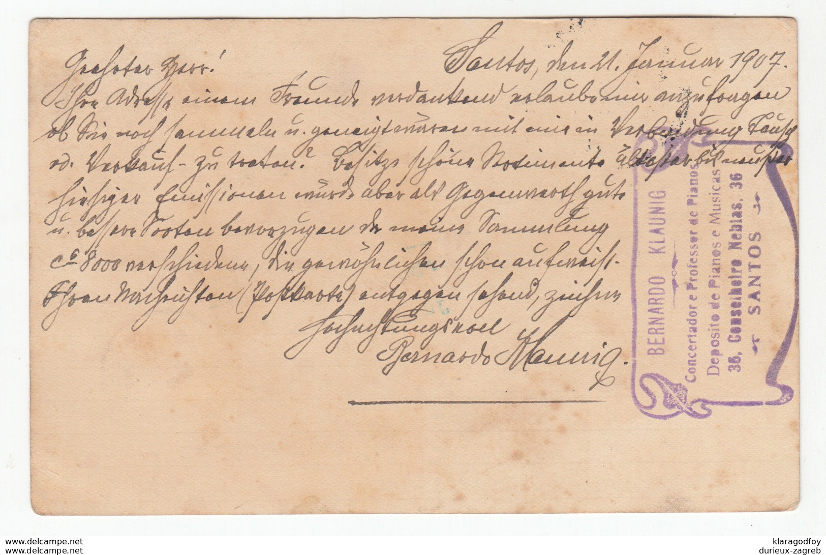 Brazil, Postal Stationery Postcard Travelled 1907 Santos To Zagreb B180830 - Entiers Postaux