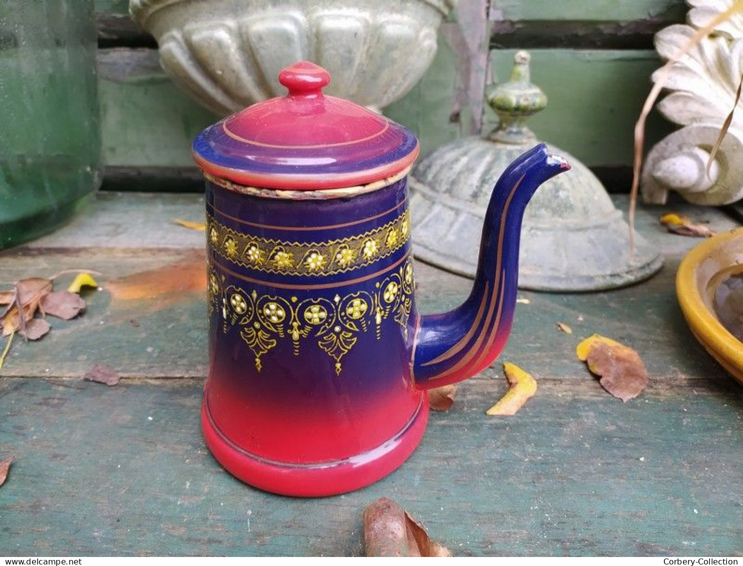 Rare Verseuse Cafetière Chocolatière Émaillée B.B Violet Foncé Dégradé Rouge - Sonstige & Ohne Zuordnung