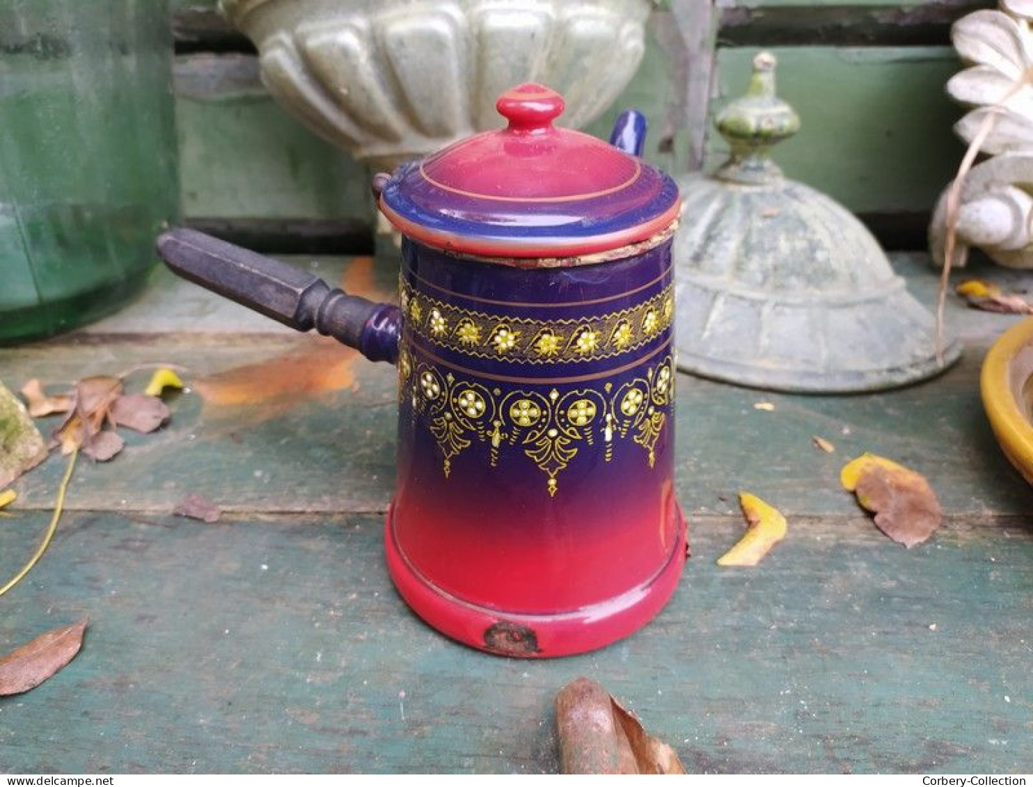 Rare Verseuse Cafetière Chocolatière Émaillée B.B Violet Foncé Dégradé Rouge - Sonstige & Ohne Zuordnung