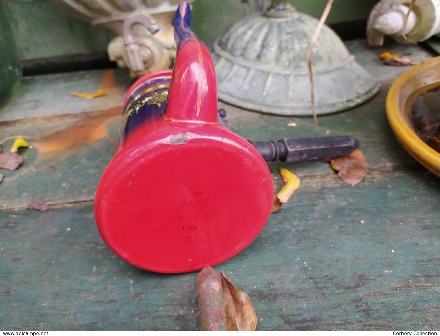 Rare Verseuse Cafetière Chocolatière Émaillée B.B Violet Foncé Dégradé Rouge