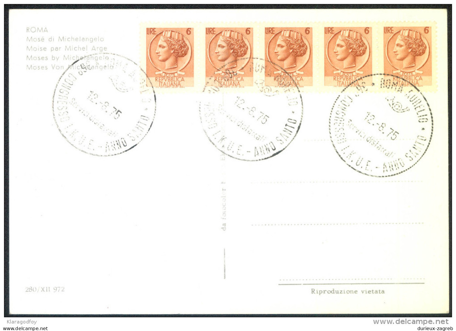 Esperanto Italy 1975 Italian Esperanto Congress Special Postmark On Moses By Michelangelo Postcard Bb150915 - Esperanto