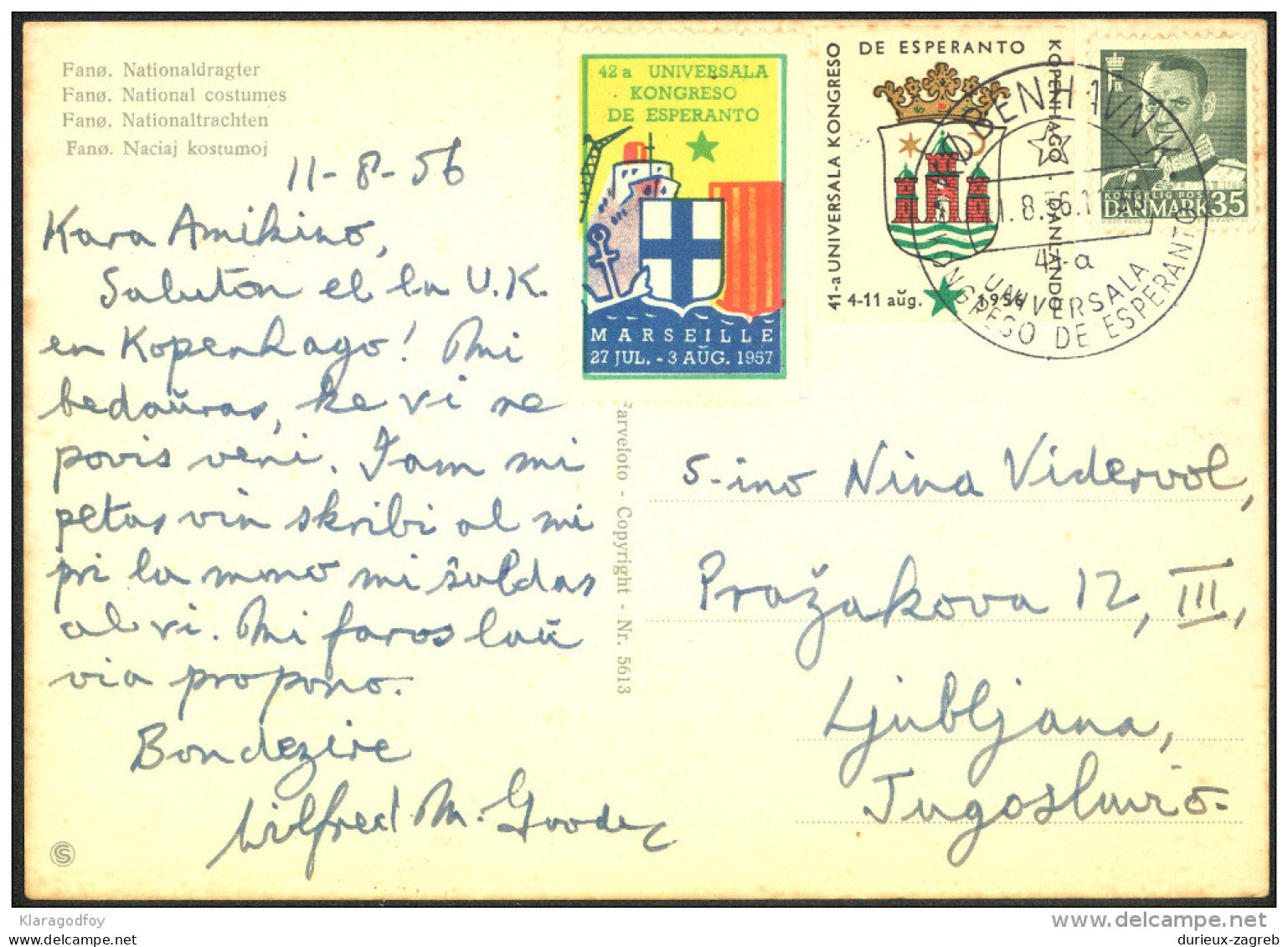 Esperanto 1956 42th Congress Special Postmarks And Cinderellas On Postcard Travelled Bb150915 - Esperanto