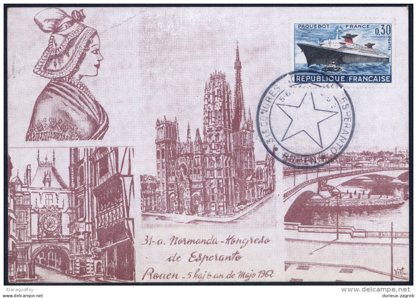 Esperanto France 1962 31st Congress Normand Special Postmark On Postcard Bb150915 - Esperanto