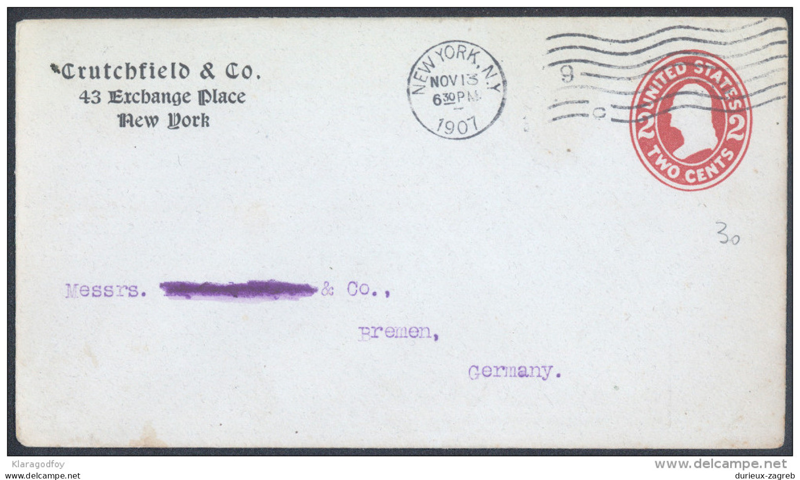 United States 2c Postal Stationery Letter Cover Travelled 1907 To Germany Bb - 1901-20