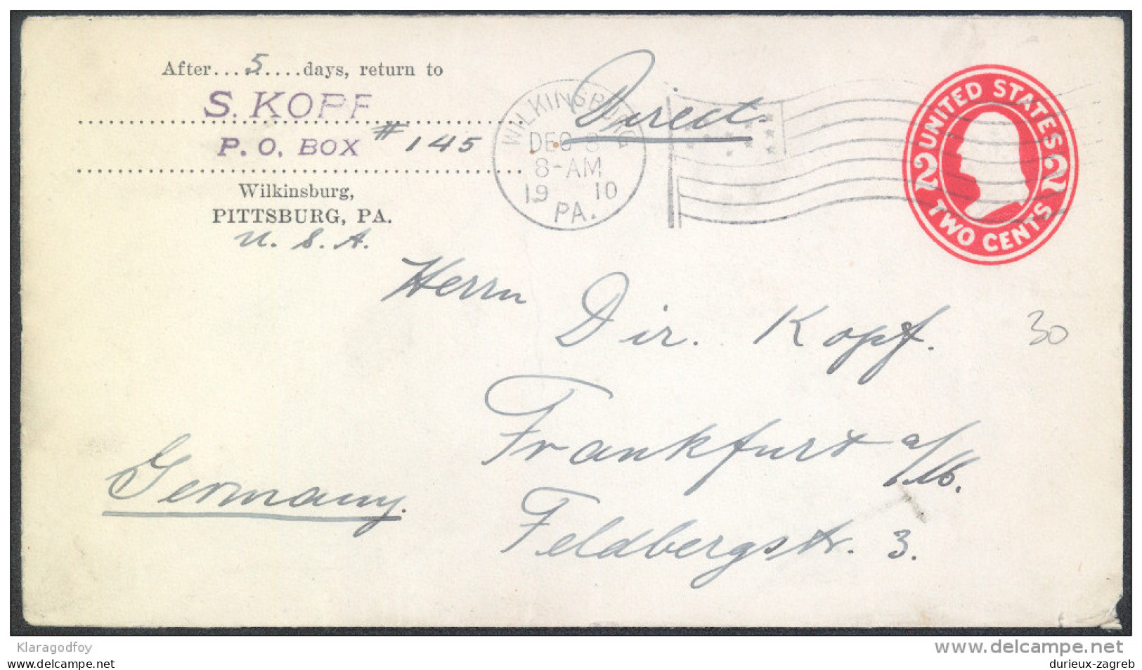 United States 2c Postal Stationery Letter Cover Travelled 1910 Bb - 1901-20