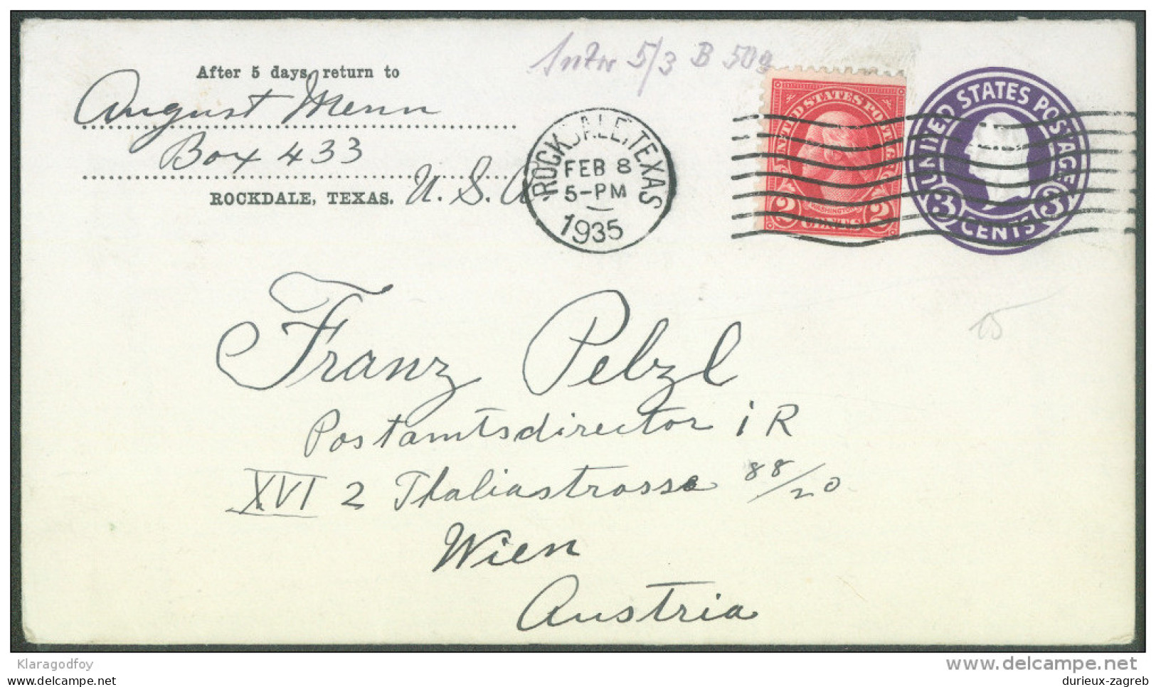 United States 3c Postal Stationery Letter Cover Travelled 1935 Rockdale, TX To Austria Bb - 1921-40