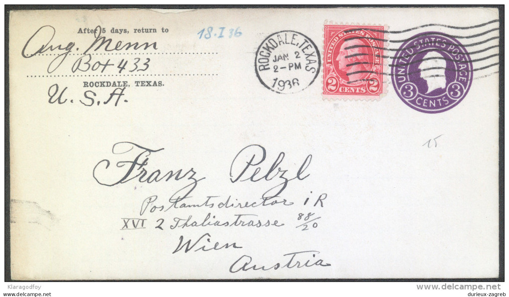 United States 3c Postal Stationery Letter Cover Travelled 1936 Rockdale, TX To Austria Bb - 1921-40