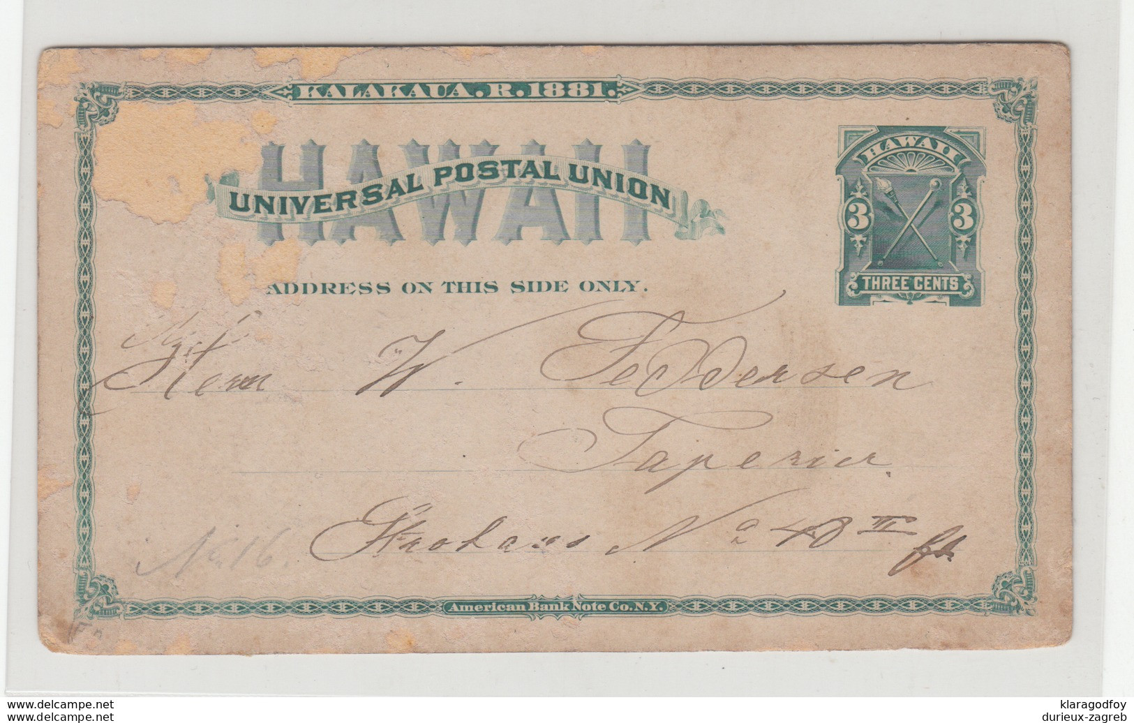 Hawai 1881 UPU Postal Stationery Postcard Posted??? B191210 - Hawaii