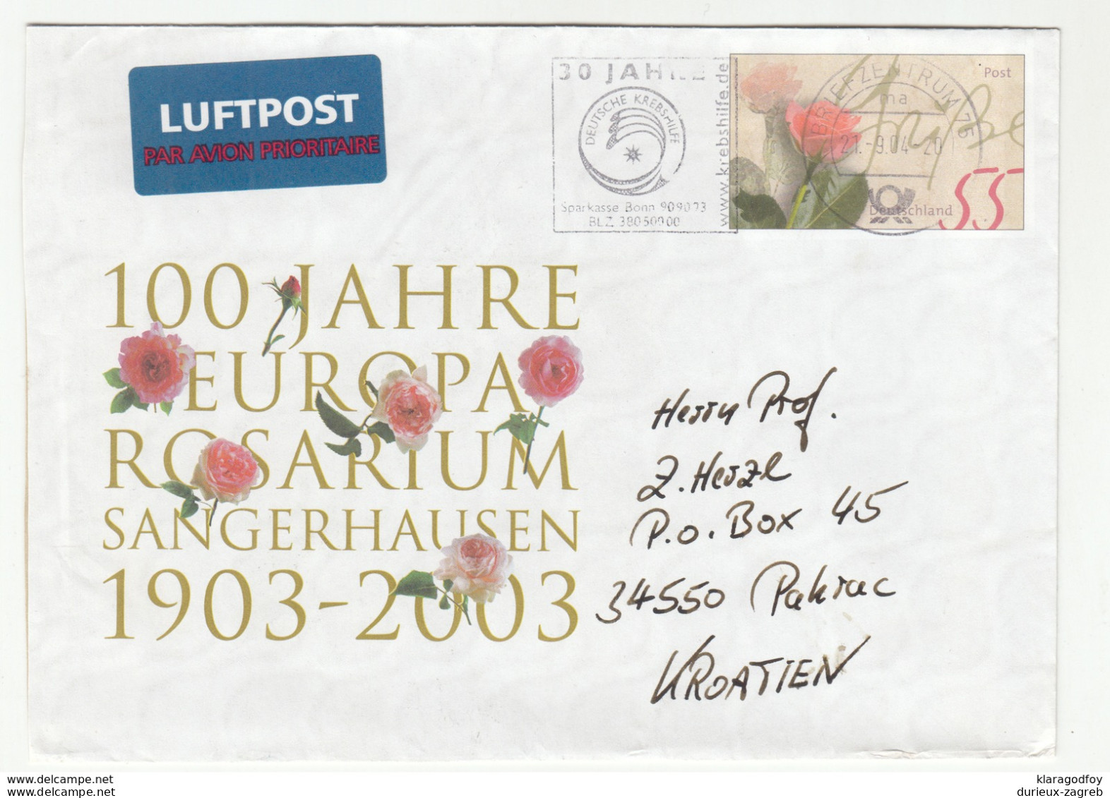 100 Jahre Europa Rosarium Illustrated Postal Stationery Letter Cover Posted 2004 To Pakrac Bb200101 - Sobres - Usados