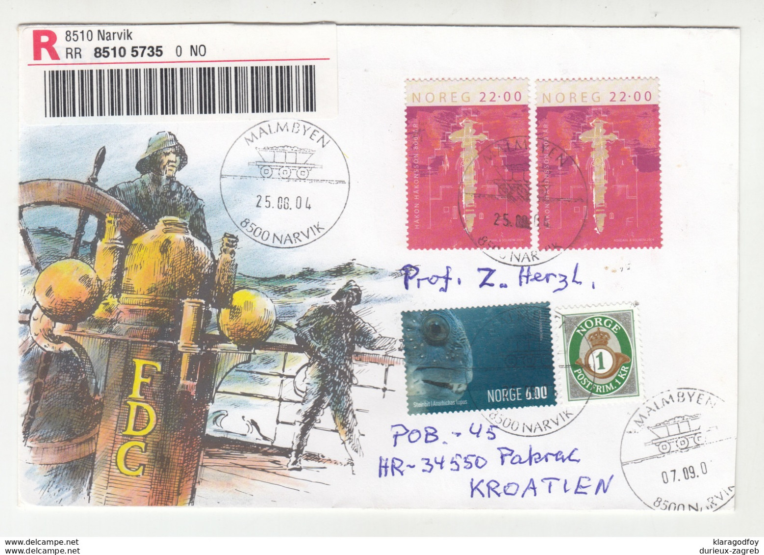 Norway Letter Cover Posted Registered 2004 Narvik To Pakrac Bb200101 - Covers & Documents