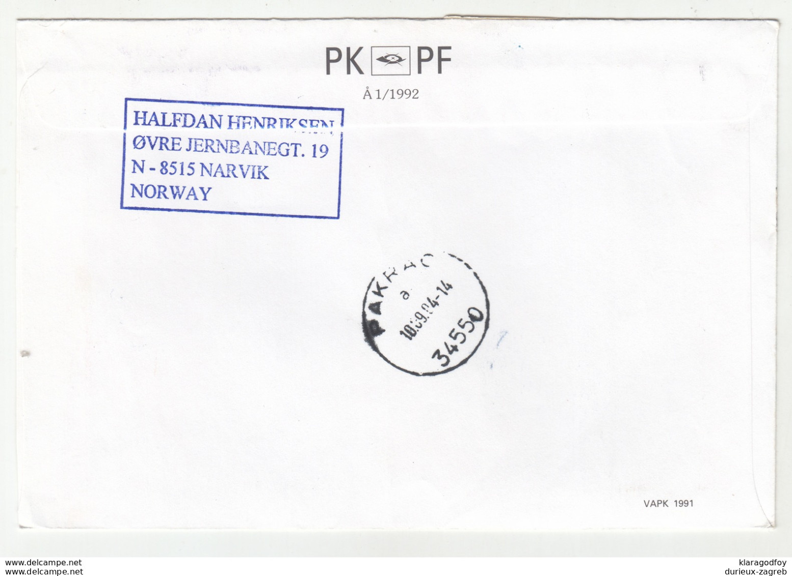 Norway Letter Cover Posted Registered 2004 Narvik To Pakrac Bb200101 - Covers & Documents