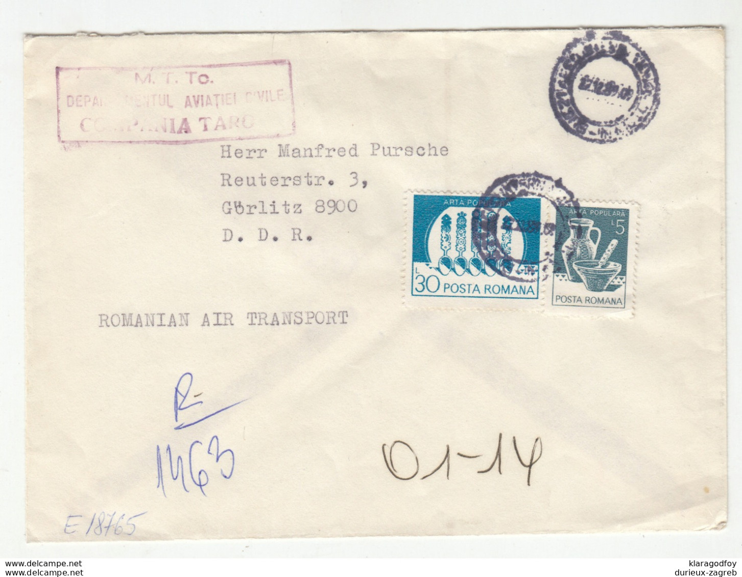 Romania Air Mail Letter Cover Travelled To Germany DDR B190901 - Briefe U. Dokumente