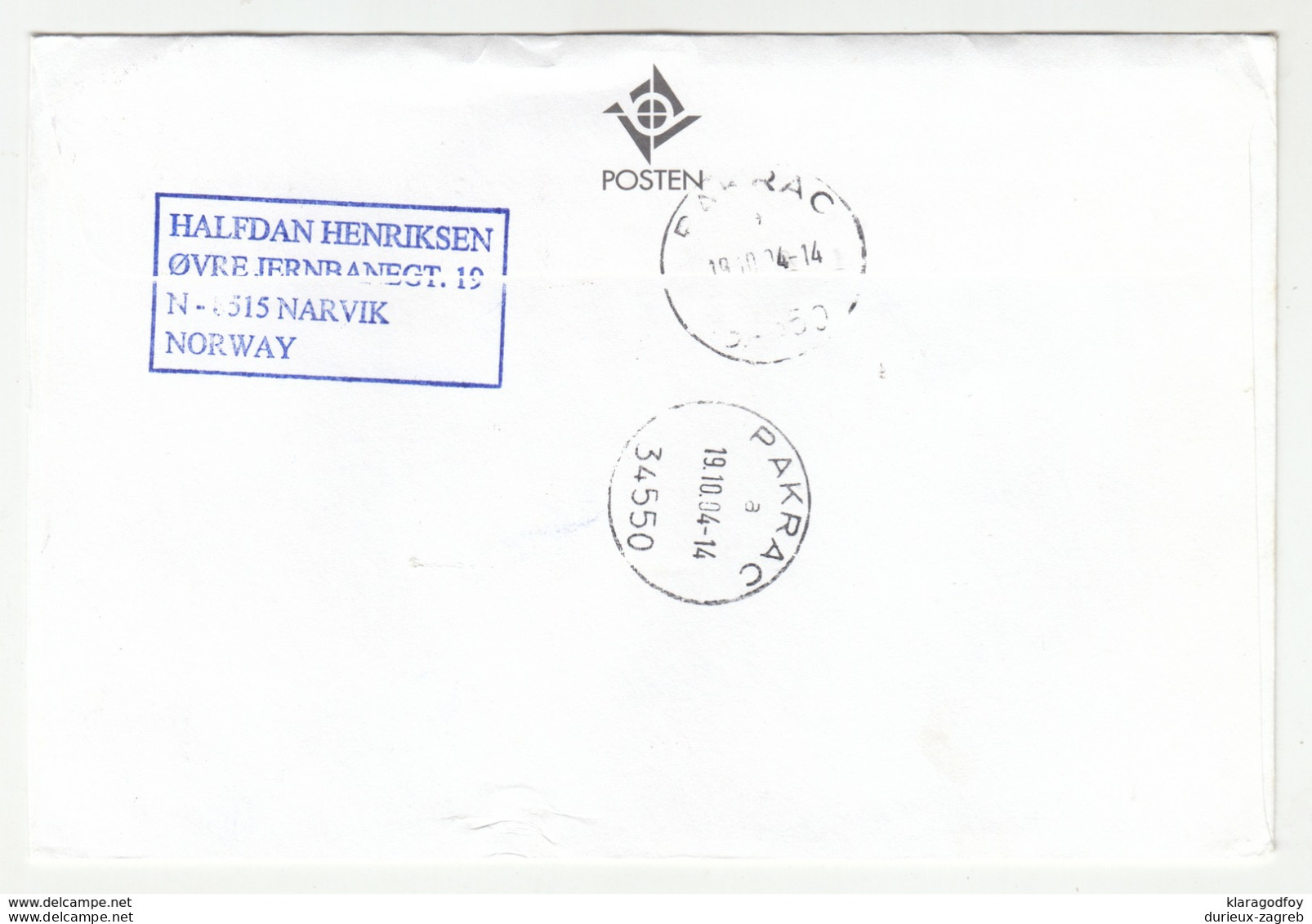 Norway Letter Cover Posted Registered 2004 Narvik To Pakrac Bb200101 - Lettres & Documents