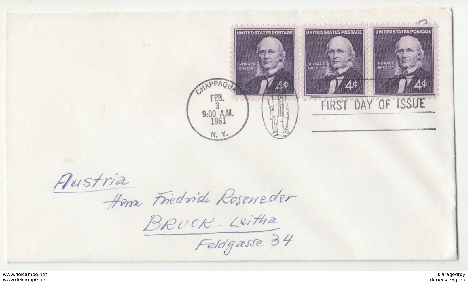 Horace Greeley FDC 1961 B200901 - 1961-1970