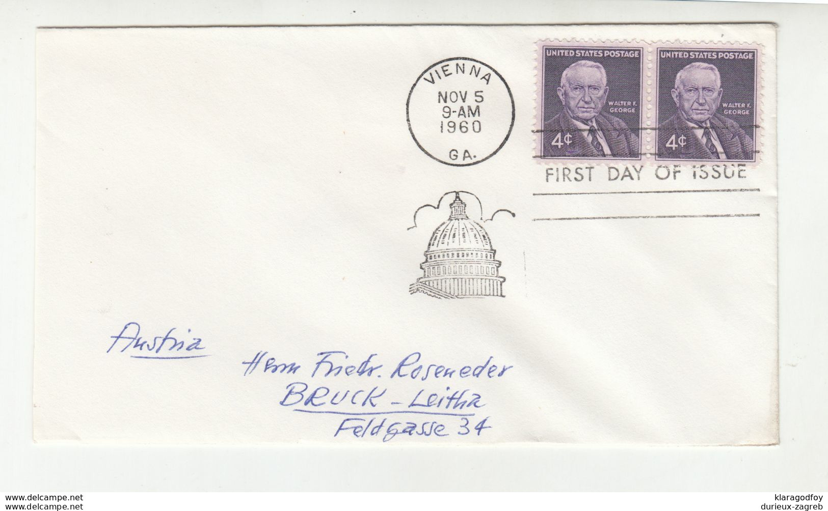 Walter F. George FDC 1960 Vienna Pmk B200901 - 1951-1960