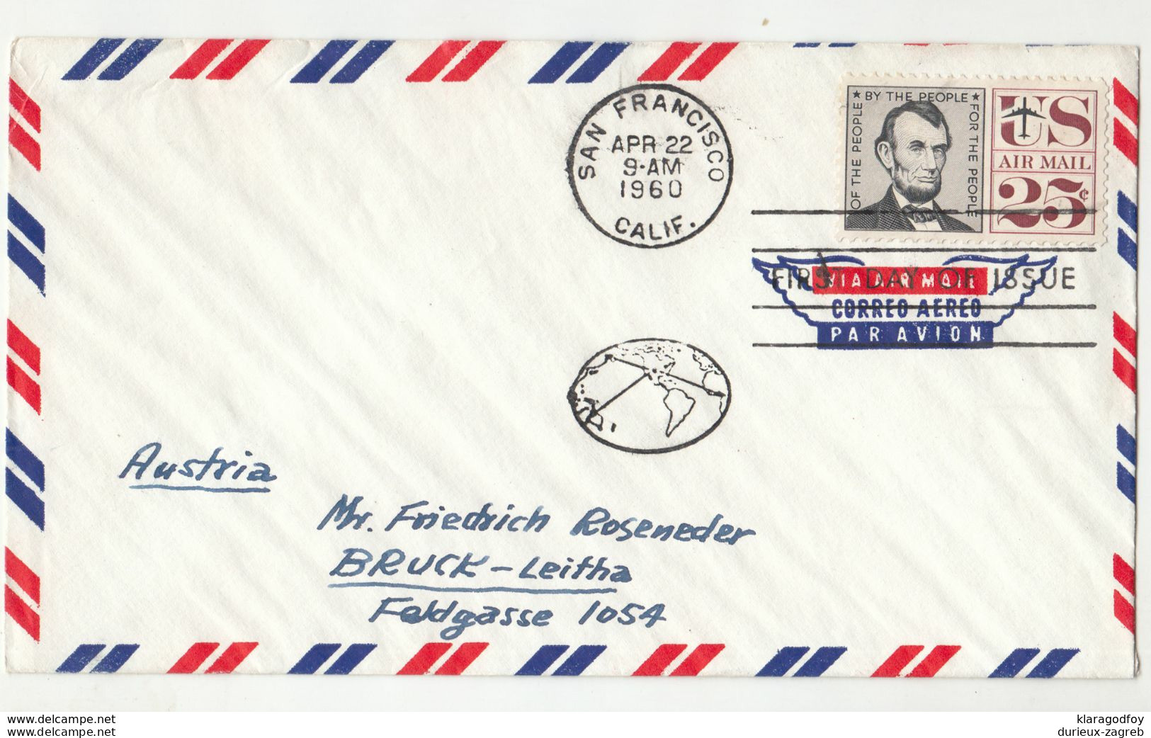 Lincoln Airmail FDC 1960 B200901 - 1951-1960