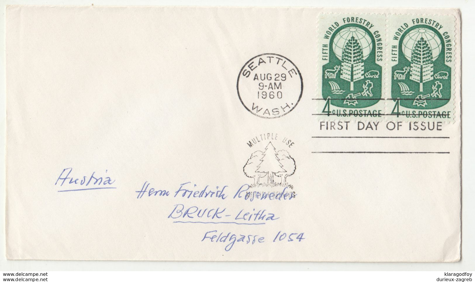 Fifth World Forestry Congress FDC 1960 Seattle Pmk B200901 - 1951-1960