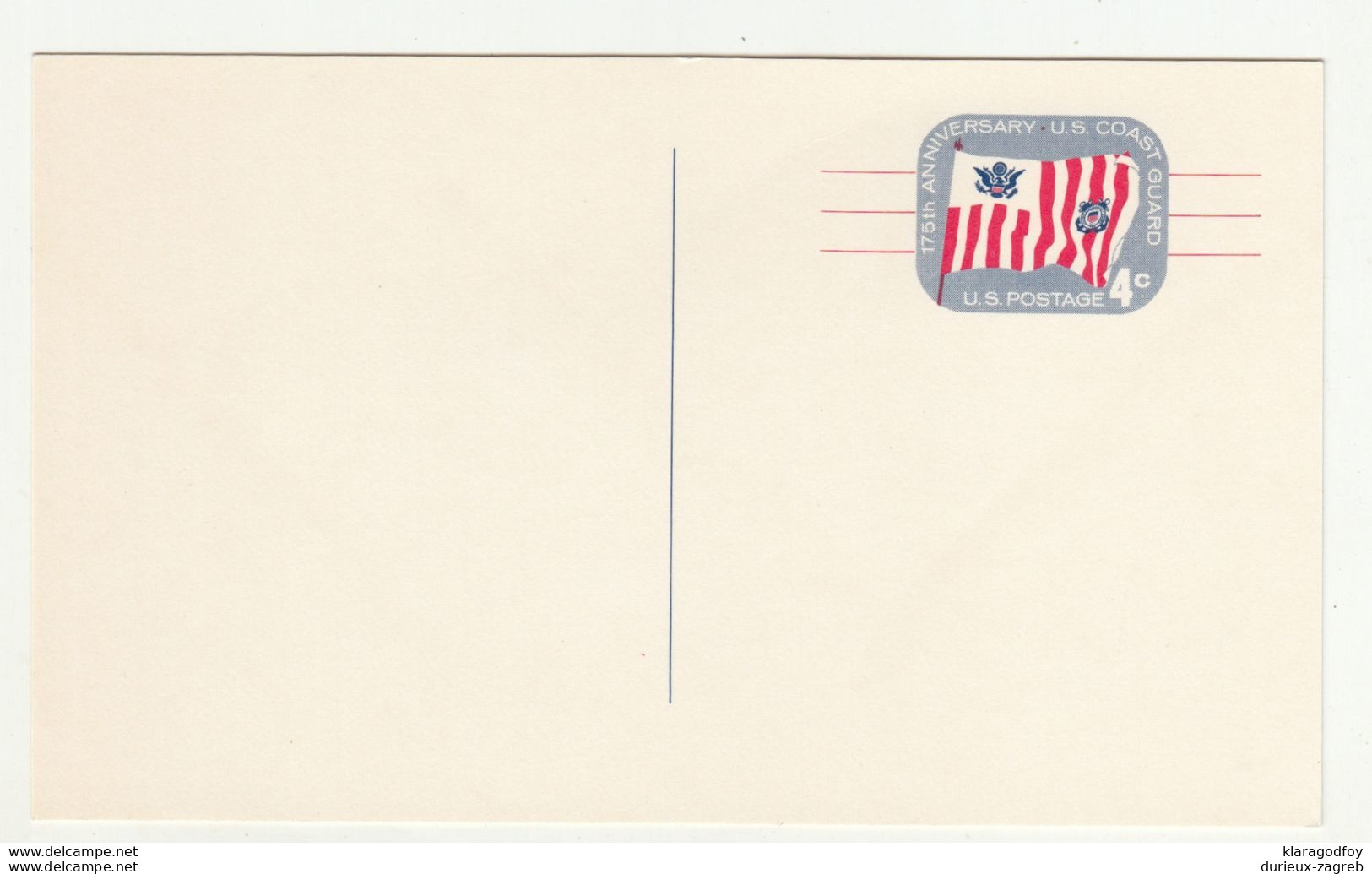 US, 175th Anniversary US Coast Guard Postal Stationery Postcard Unused B200610 - 1961-80