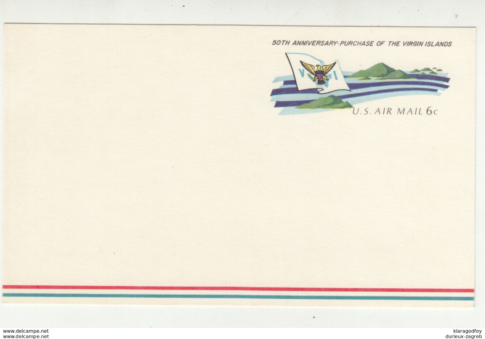 US, 50th Anniversary Purchase Of The Virgin Islands Postal Stationery Postcard Unused B200610 - 1961-80