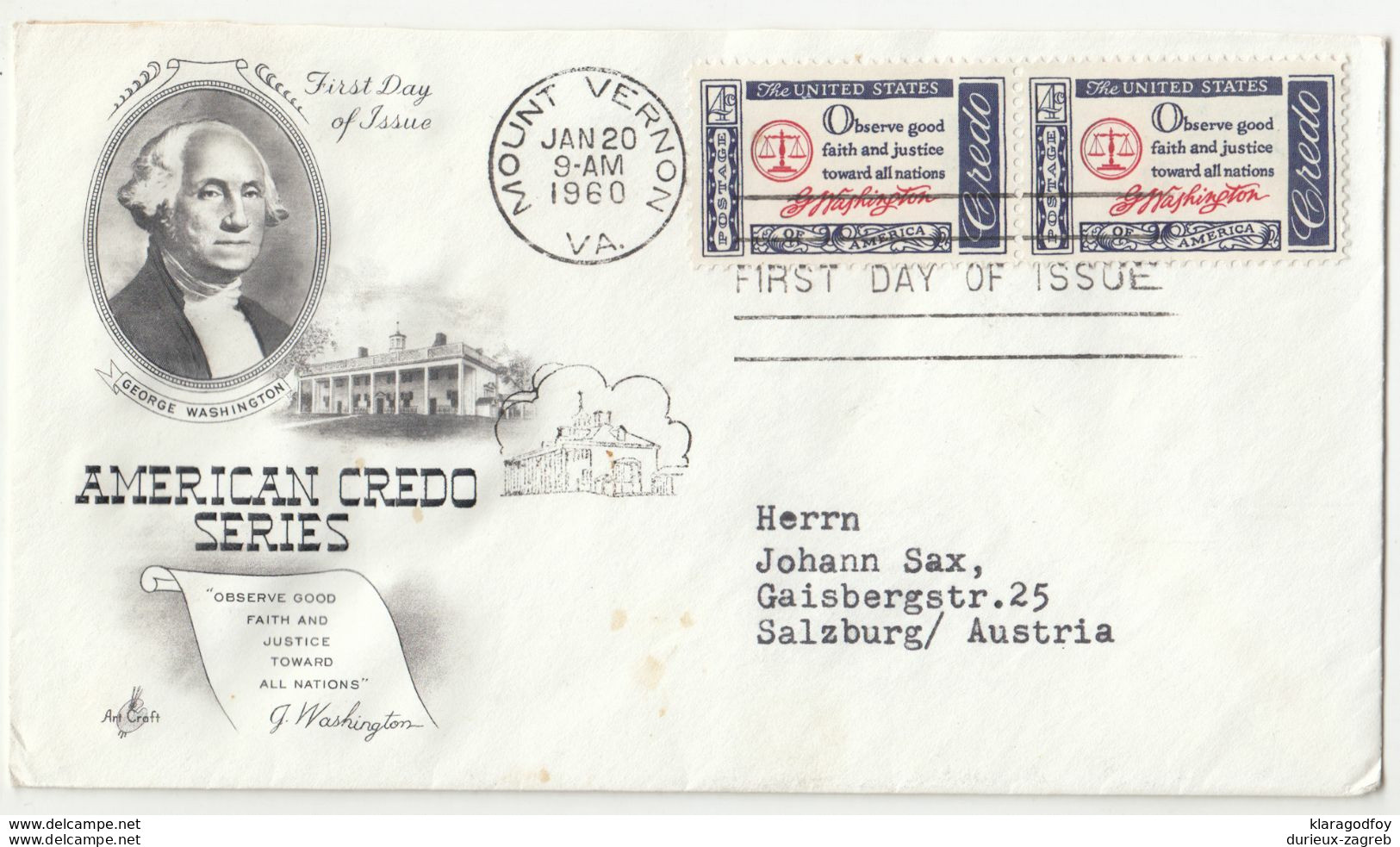 American Credo Series, Five FDCs B200901 - 1951-1960