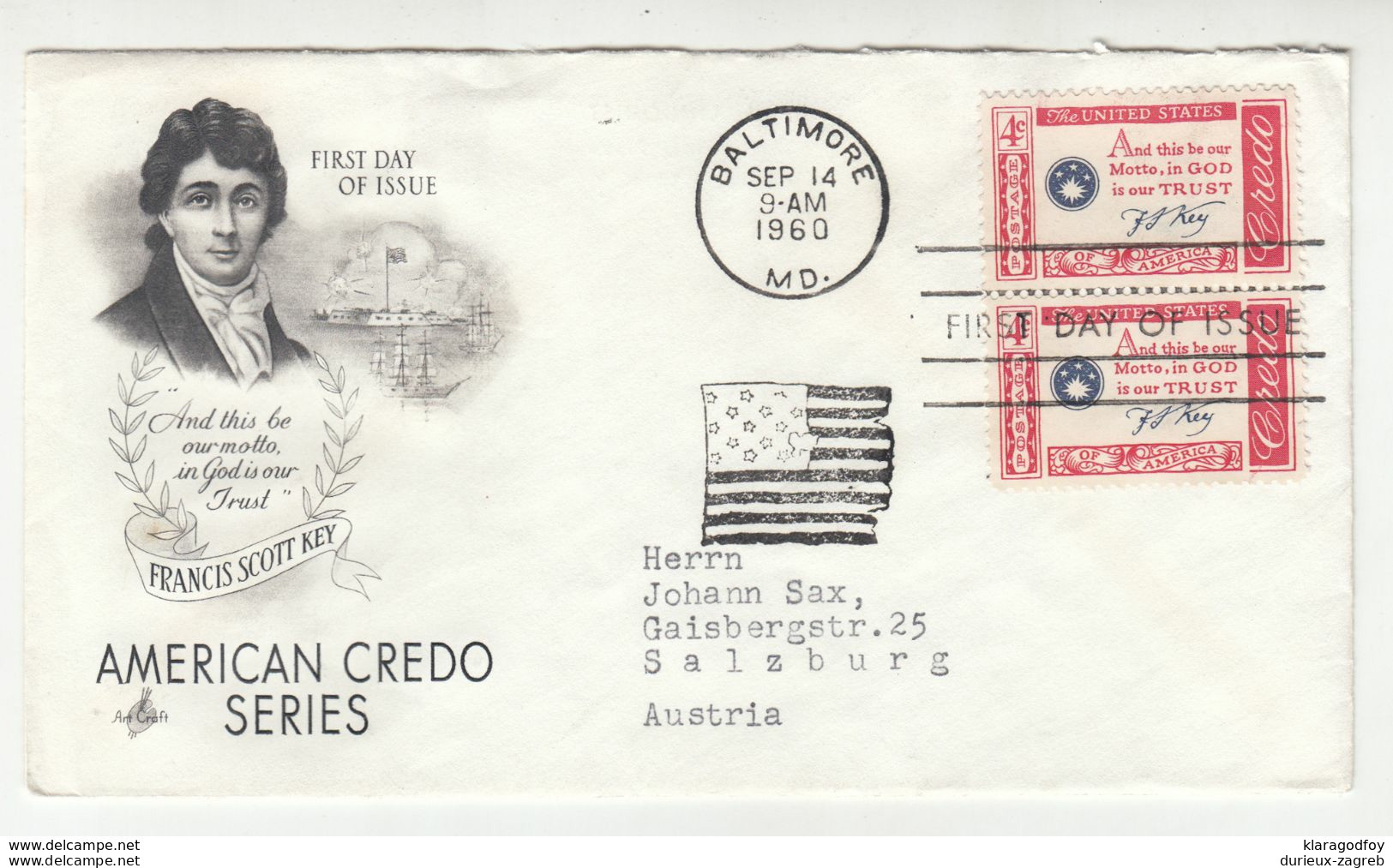 American Credo Series, Five FDCs B200901 - 1951-1960