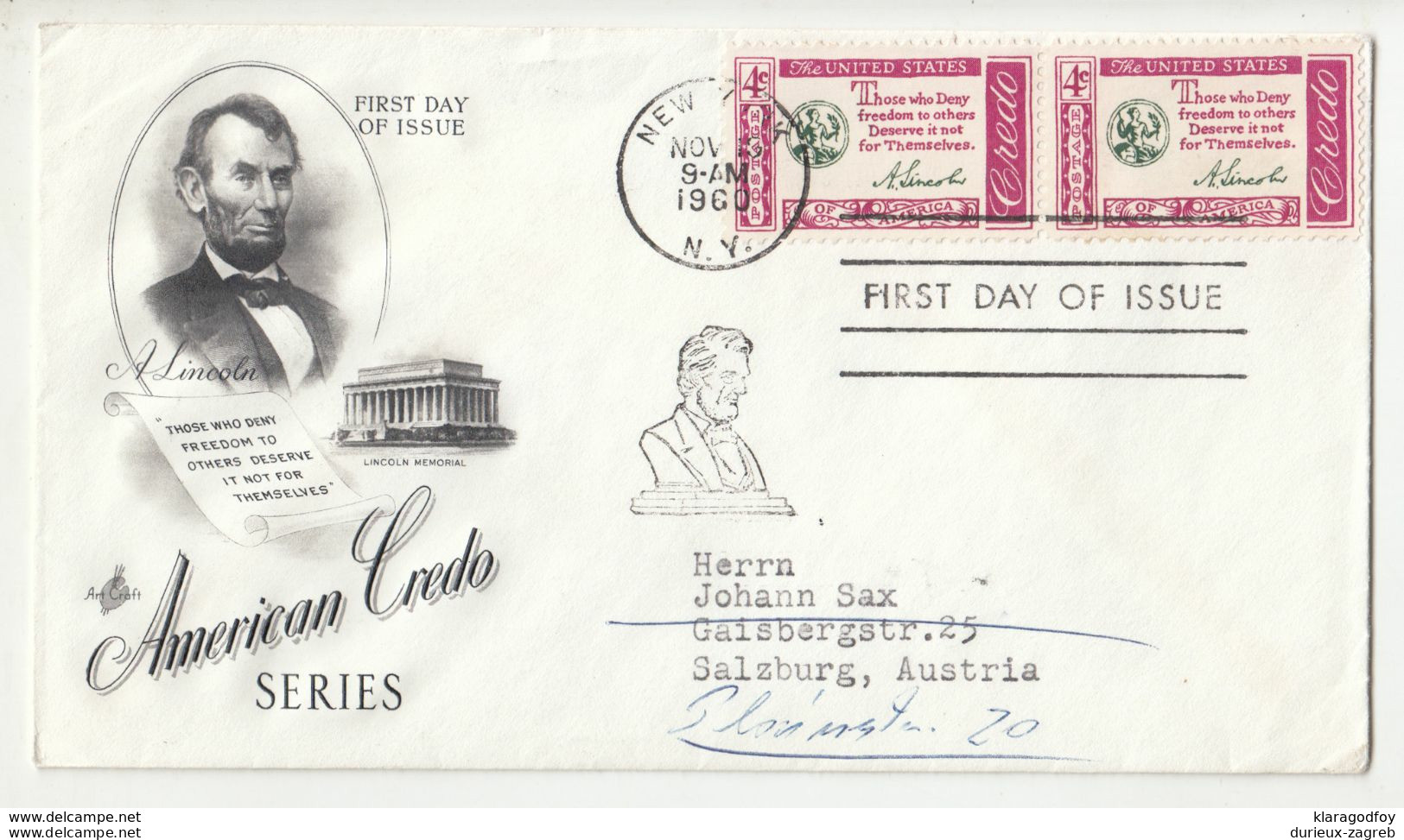 American Credo Series, Five FDCs B200901 - 1951-1960