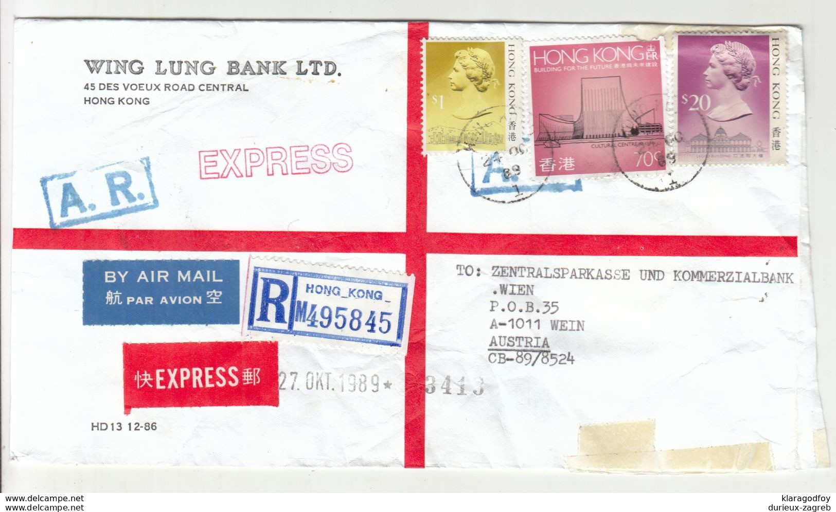 Wing Lung Bank Letter Cover Registered Posted 1989 B200610 - Storia Postale