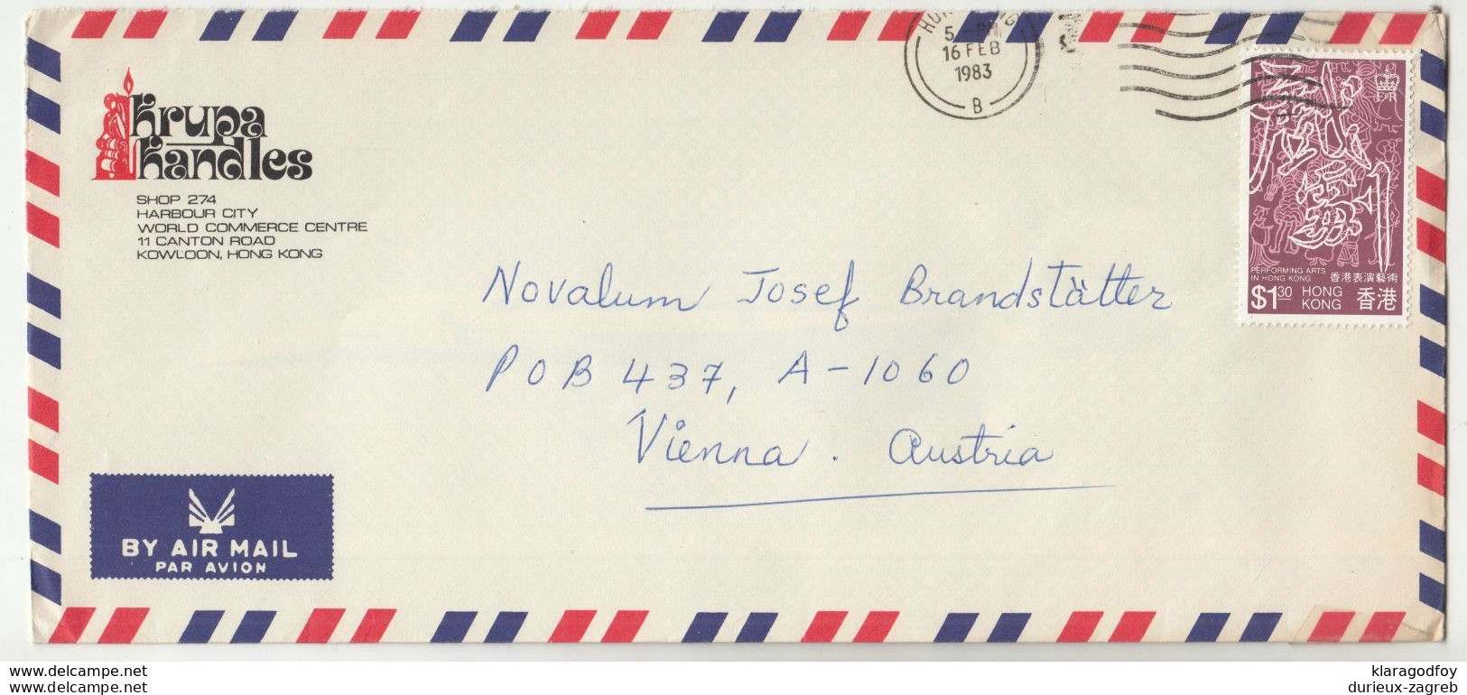 Hong Kong, Krupa Kandles Letter Cover Posted 1983 B200610 - Brieven En Documenten