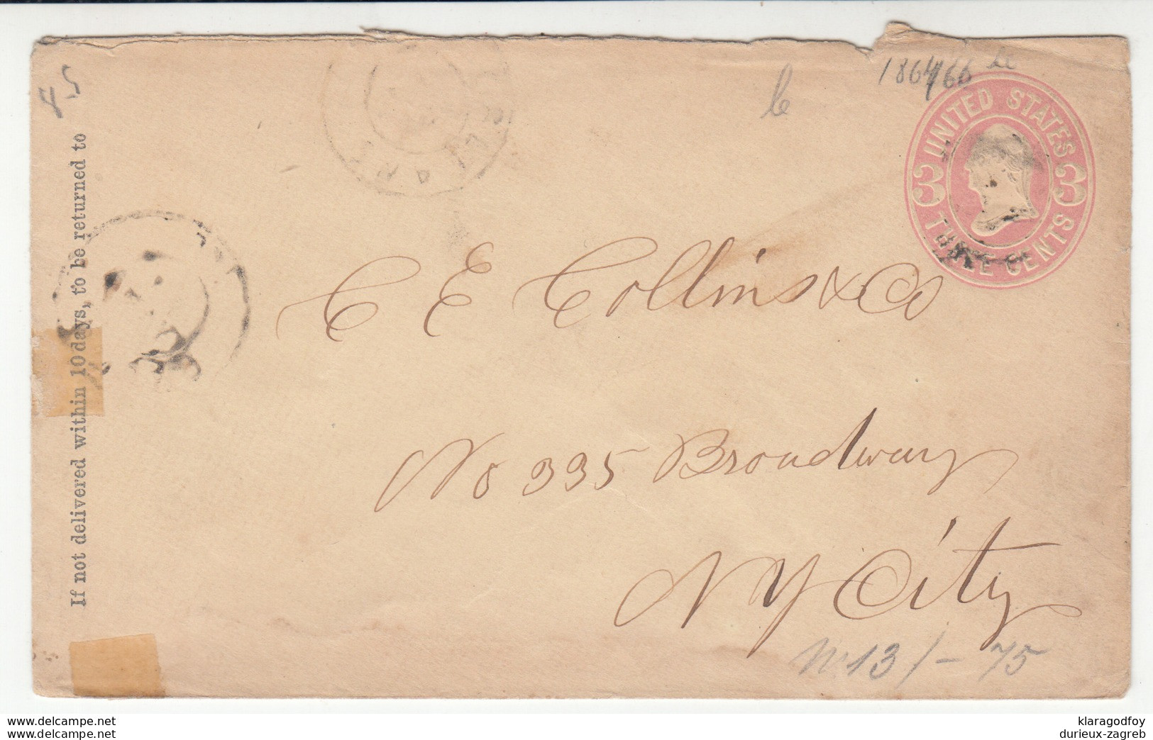 US, Postal Stationery Letter Cover Travelled B190401 - ...-1900