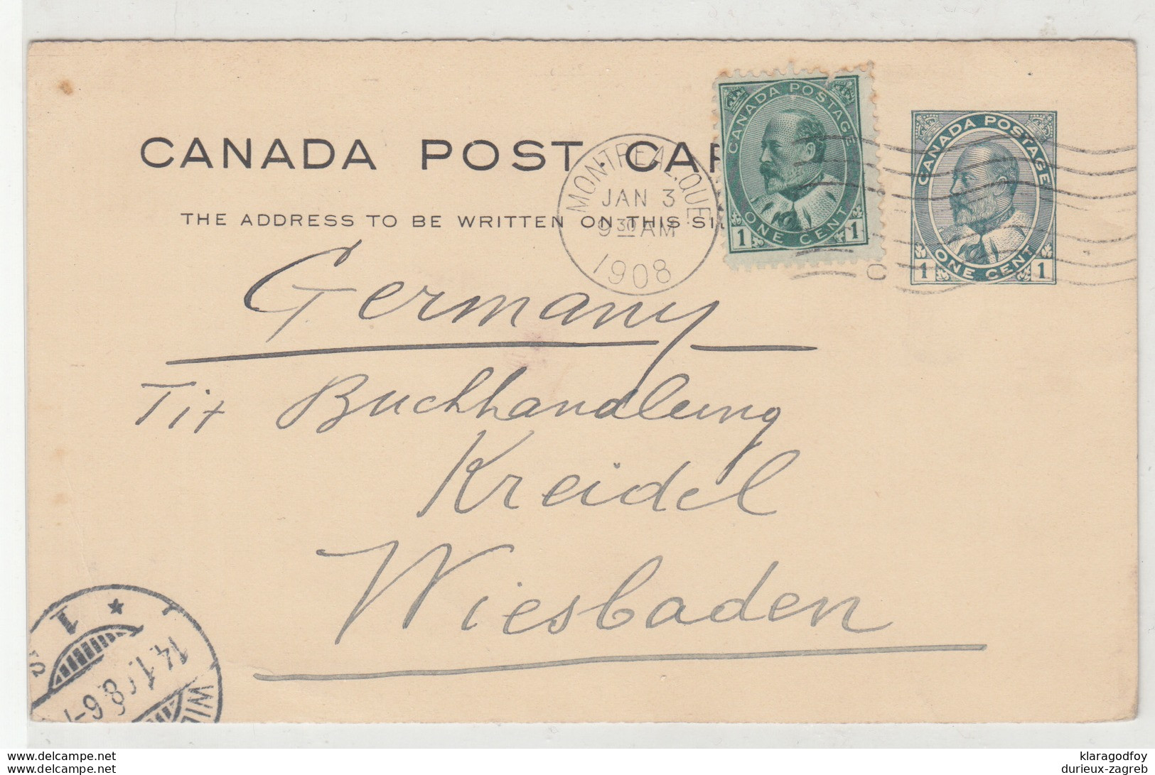 Canada, Postal Stationery Postcard Travelled 1908 Montreal To Wiesbaden B190401 - 1903-1954 Kings