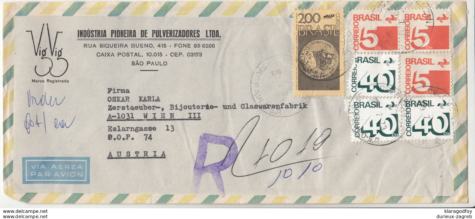 Industria Pioneira De Pulverizadorez Company Air Mail Letter Cover Travelled Registered 1973 To Austria B180612 - Storia Postale