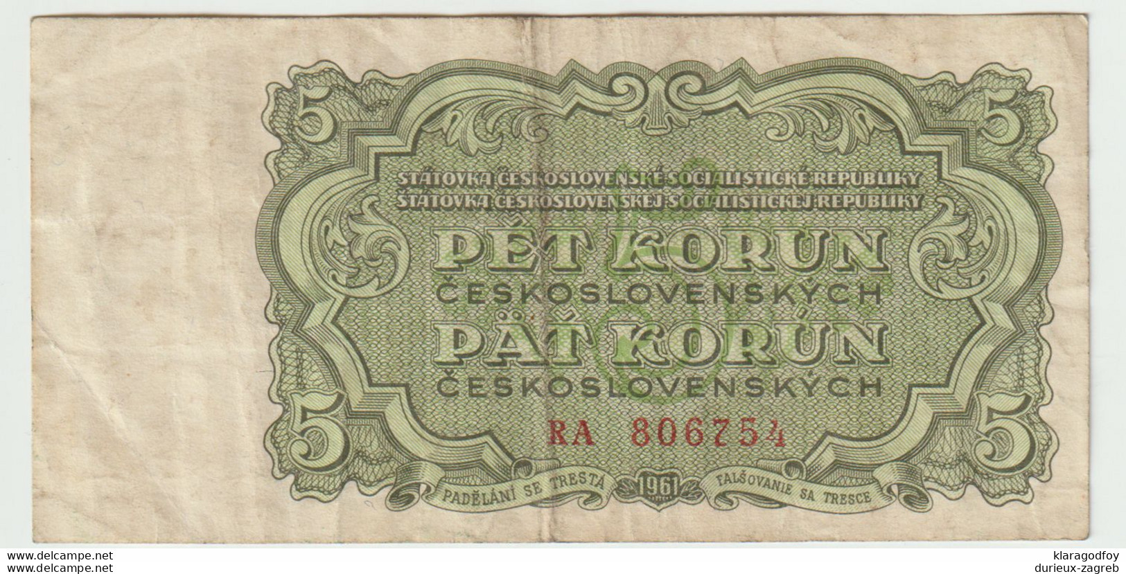 Czechoslovakia 5 Korun 1961 Banknote *mp210320 - Tchécoslovaquie