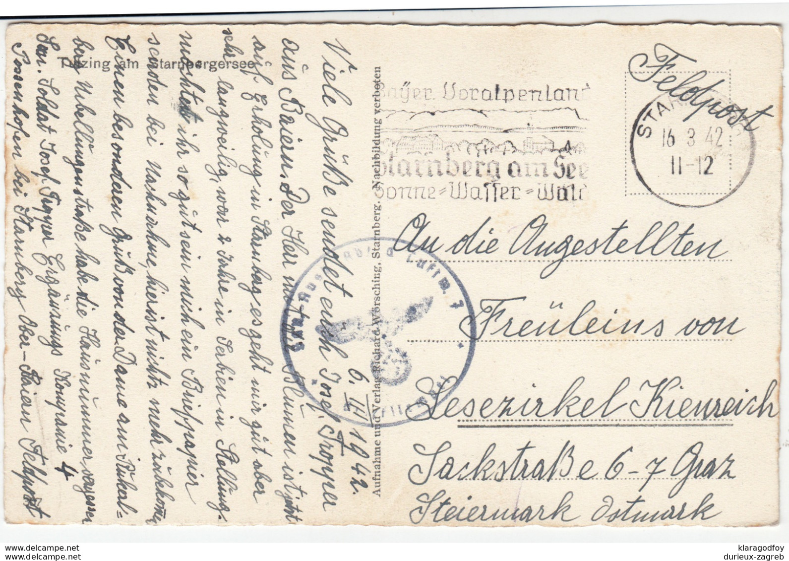 Tutzing Am Starnbergsee Old Postcard With Feldpost Travelled 1942 B170915 - Tutzing