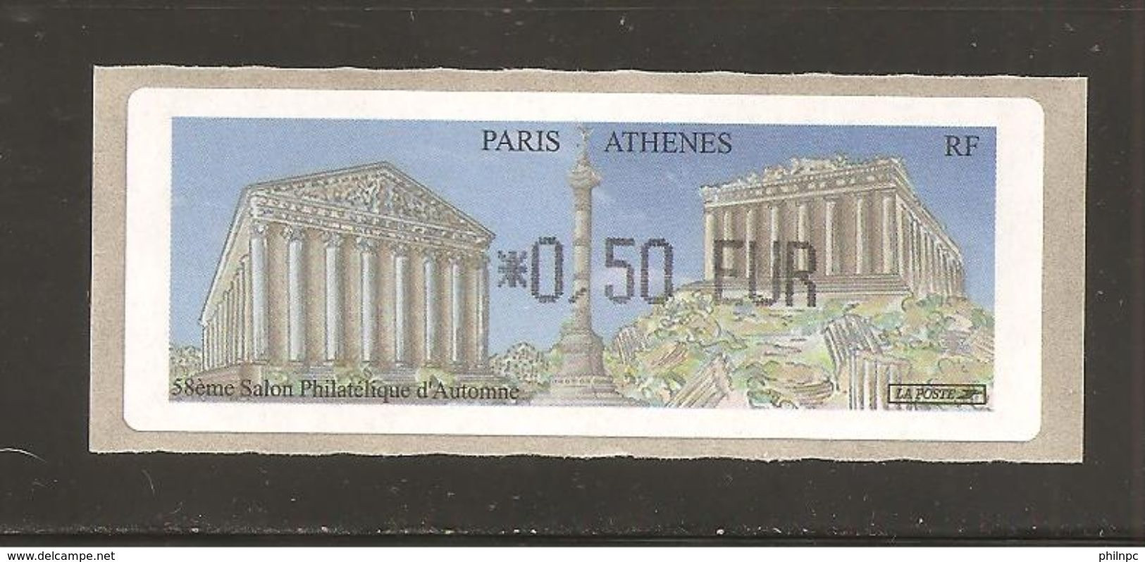 France, Distributeur, 596, LISA 1, Neuf **, TTB, 1 Timbre Avec Support, Athènes, Parthénon, La Madeleine, Bastille,Paris - 1999-2009 Illustrated Franking Labels