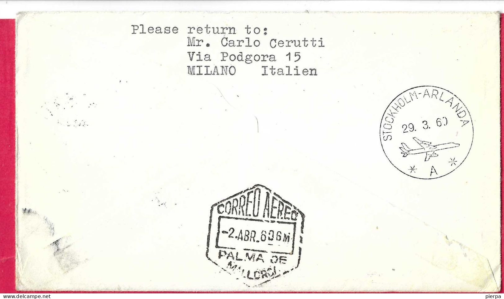 SVERIGE - FIRST FLIGHT SAS WITH CARAVELLE FROM STOCKHOLM TO PALMA DE MAIORCA*29.3.60* ON OFFICIAL COVER FROM FINLAND - Brieven En Documenten