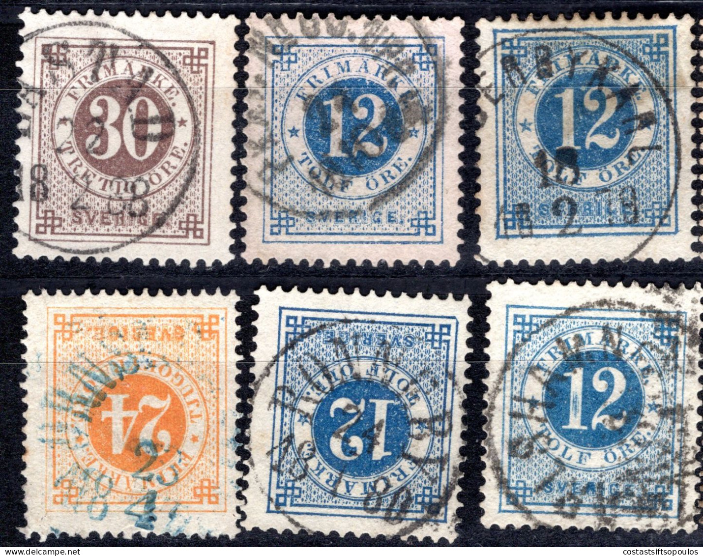 1902. SWEDEN. 45 CLASSIC ST. WITH NICE POSTMARKS LOT, VERY FEW WITH FAULTS, 7 SCANS - 1872-1891 Ringtyp