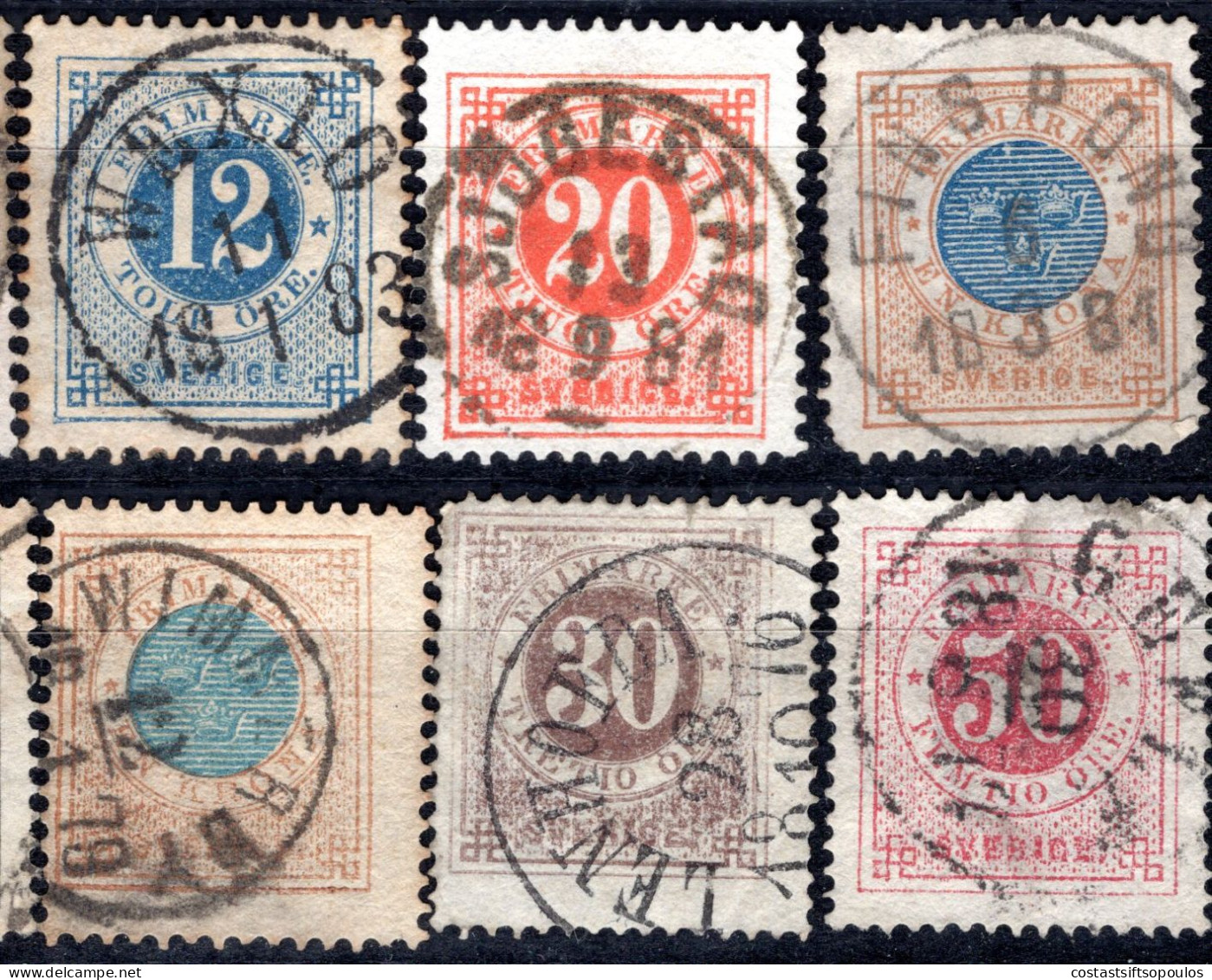 1902. SWEDEN. 45 CLASSIC ST. WITH NICE POSTMARKS LOT, VERY FEW WITH FAULTS, 7 SCANS