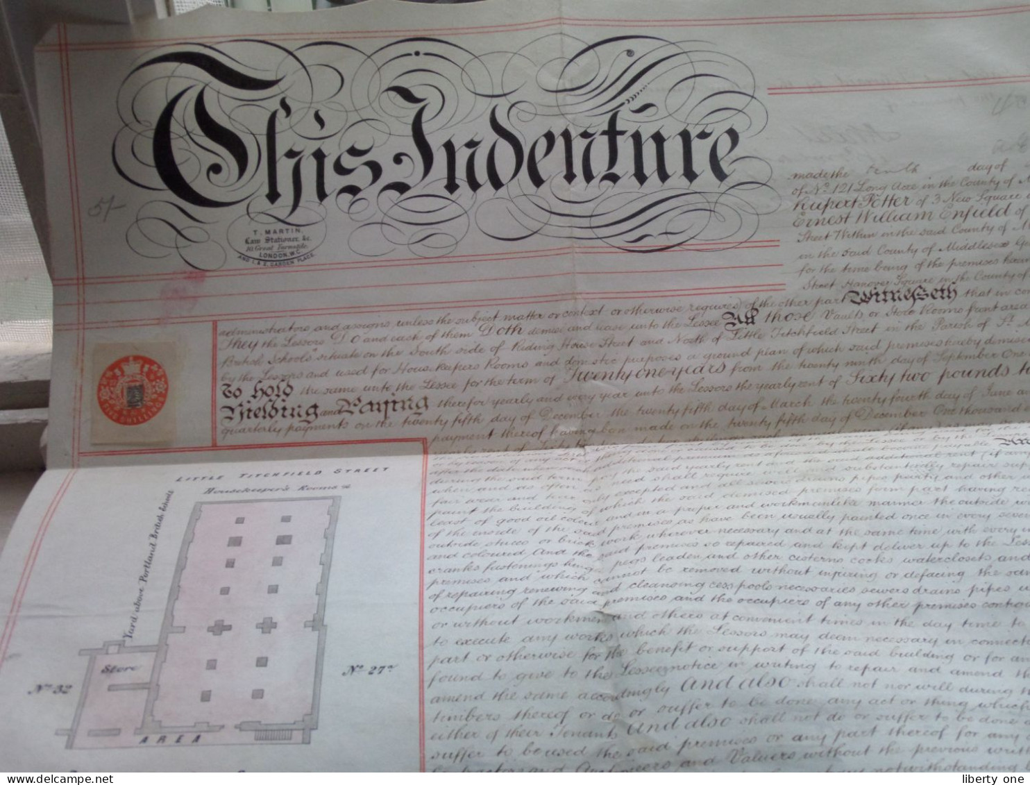 LEASE Contract On Parchment With Tax Stamp > Dated 1887 ( Little Titchfield & Ridinghouse Street ) T. MARTIN London ! - Reino Unido