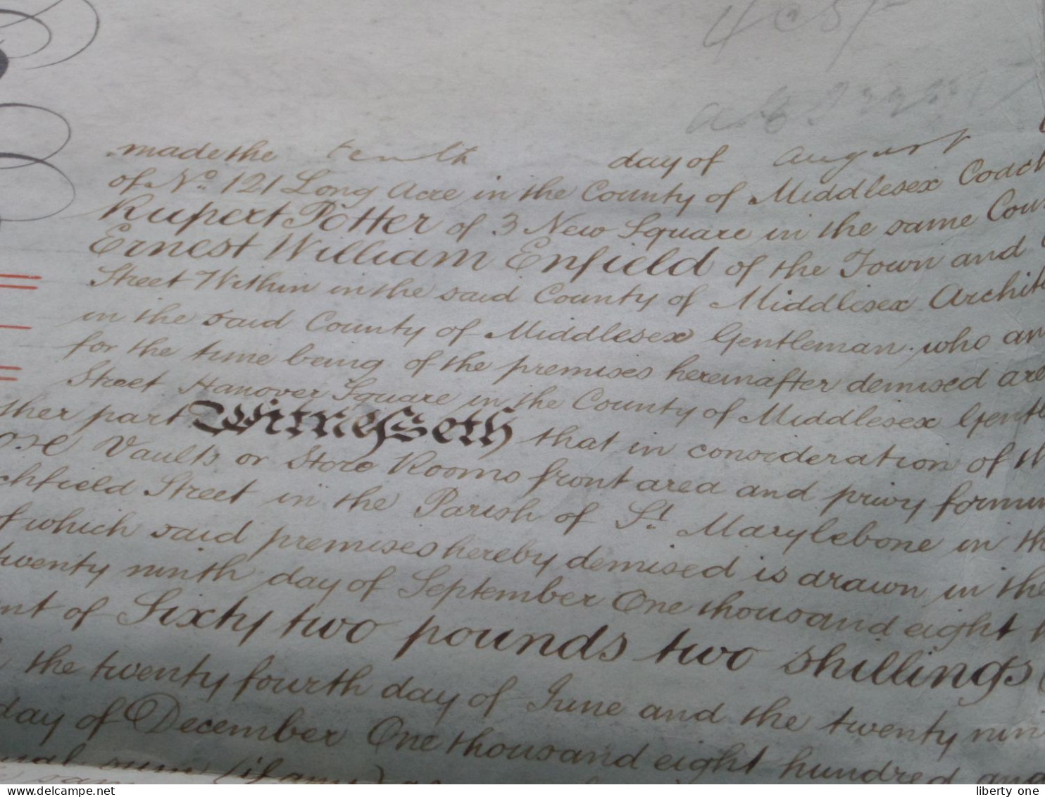 LEASE Contract on parchment with Tax Stamp > Dated 1887 ( Little Titchfield & Ridinghouse Street ) T. MARTIN London !