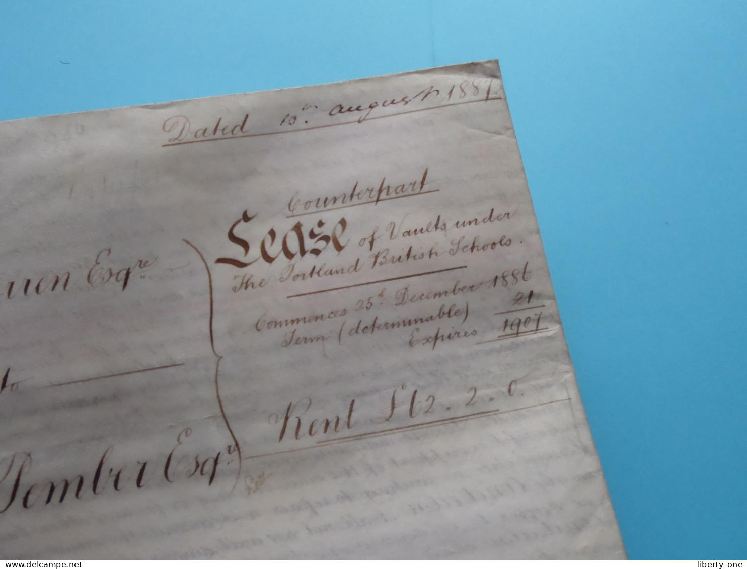 LEASE Contract on parchment with Tax Stamp > Dated 1887 ( Little Titchfield & Ridinghouse Street ) T. MARTIN London !