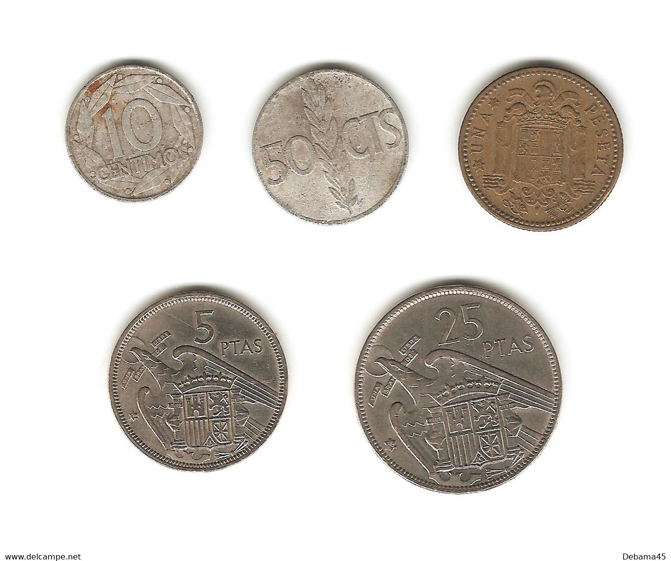 ABN/ Espagne : 10 Cts 1959 - 50 Cts 1966 - 1 Peseta 1947 (étoile 52) - 5 Pesetas (étoile 74) - 25 Pesetas (étoile 66) - 10 Céntimos